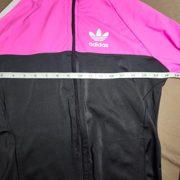 Adidas Track Jacket Black Hot Pink Full Zip Long Sleeve W/ Pockets Women' Size M - Picture 8 of 9